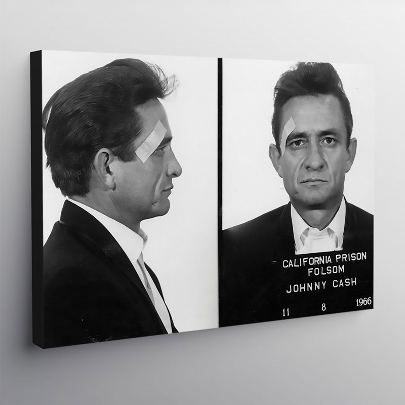 Johnny Cash Police Mugshot California Prison Folsom - Wrapped Canvas Print, 84cm H x 120cm W x 4cm D