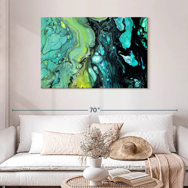 Avery abstrait noir et vert, H 30 po x l 45 po