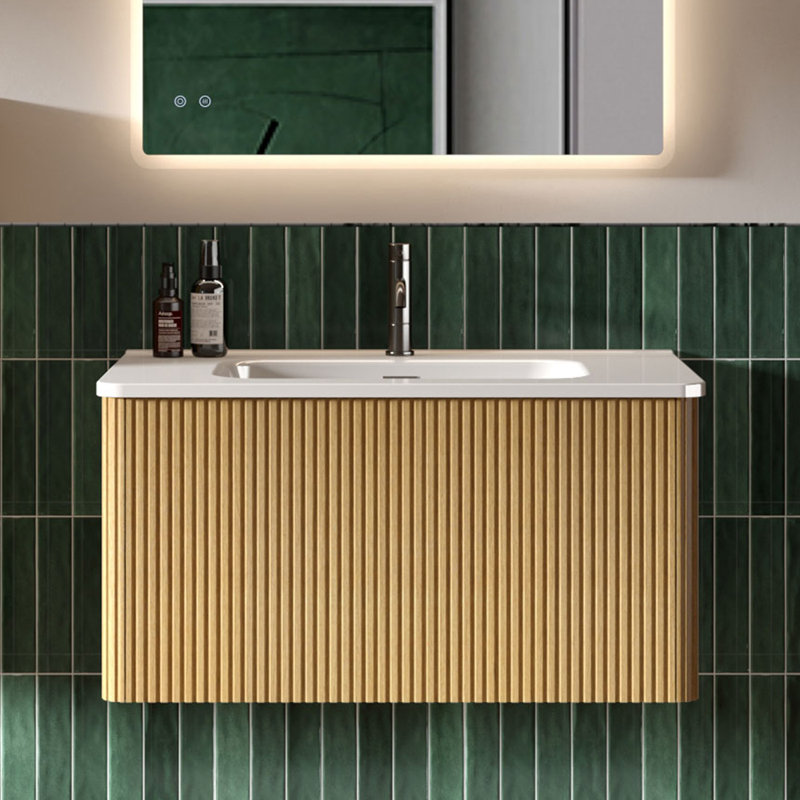 Woolcott Bathroom Cabinet, Oak, 15.6" H x 29.9" W x 18.3" D