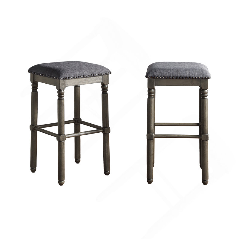 Ensemble de 2 tabourets de bar en bois Arnhem, gris, Siège gris / cadre brun