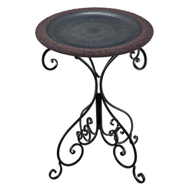 BIRDS and beyond Black/Red Fibre Clay 19"D Birdbath Bowl on 25"H Black Metal Base Shery Coll