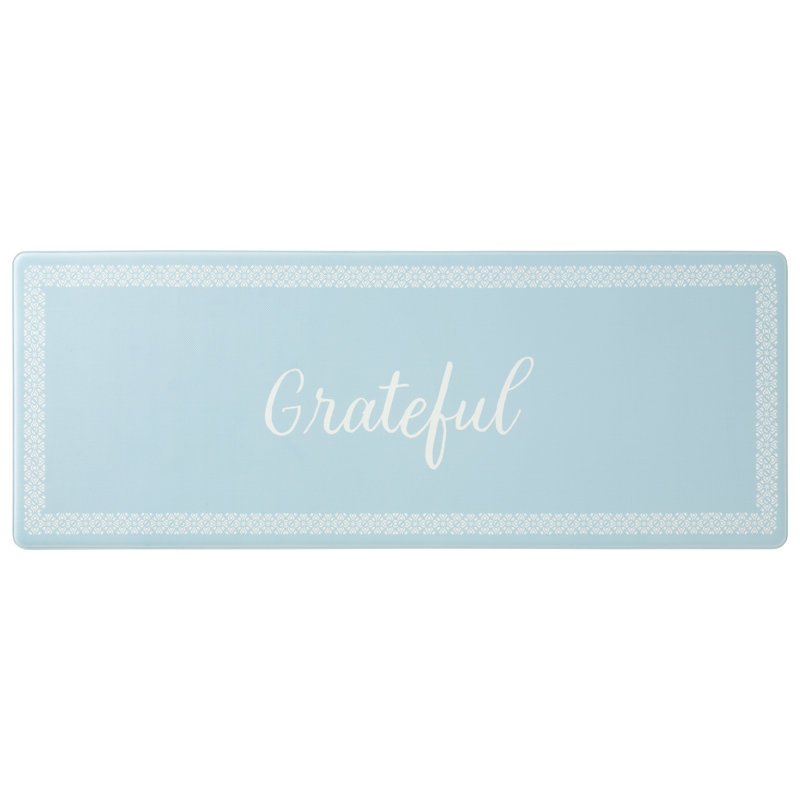 MARTHA STEWART Bloomfield Grateful Border Kitchen Mat , Blue, Runner 1'6" x 4'