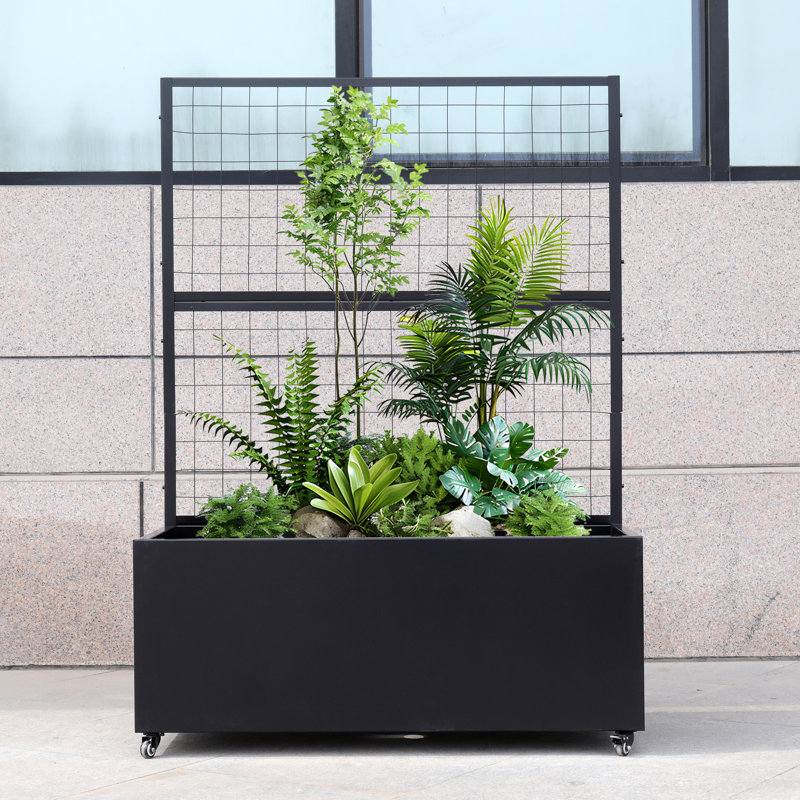 Boîte à fleurs en acier 46 po x 66 po x 21 po Trellis Corten, Noir