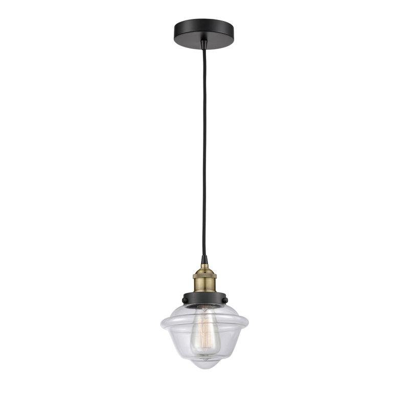 Luminaire suspendu 1 lumière Calliope, Transparent, Laiton antique noir