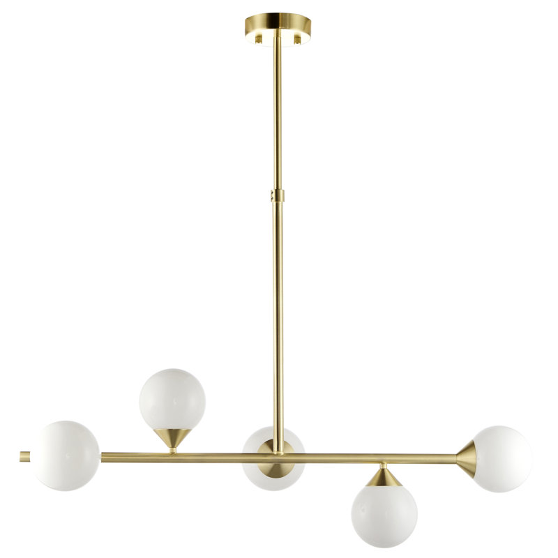 Bendeguz 5 - Light Chandelier, Satin Brass, Gloss White Glass