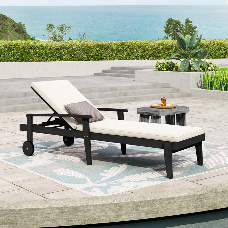 Outdoor Chaise Lounge, Beige, Black