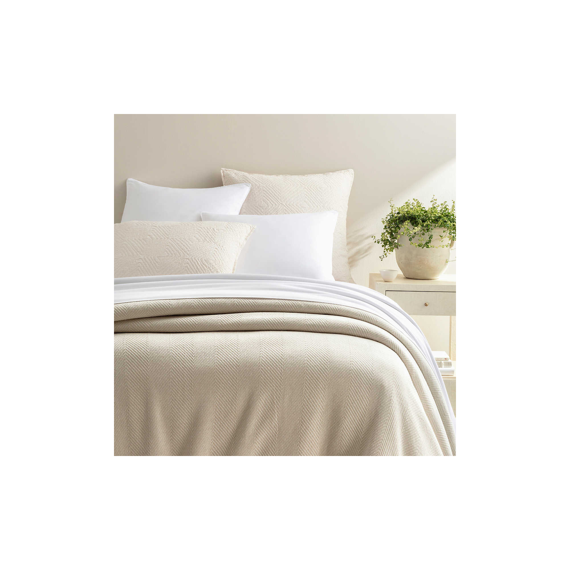 Herringbone Blanket, Full/Queen Blanket, White/Ivory