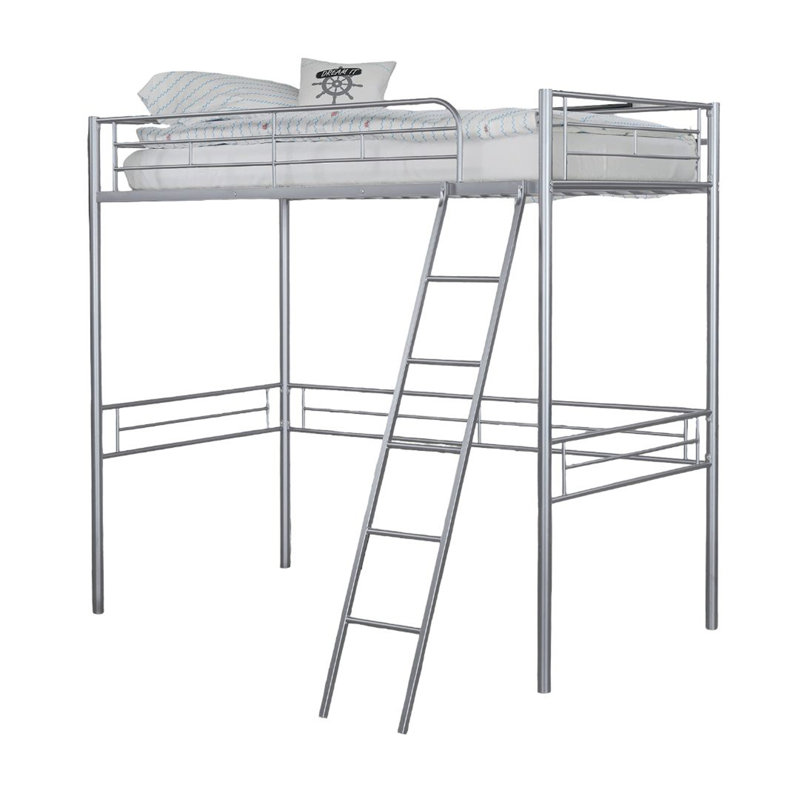 Lit mezzanine simple de style contemporain avec espace ouvert sous la structure métallique, argent, Argent argent