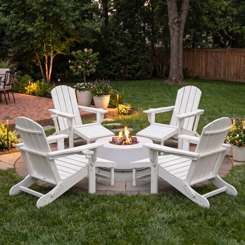 Fauteuil Adirondack inclinable pliant en PEHD avec foyer et repose-pieds coulissants (ensemble de 4), Blanc, 4