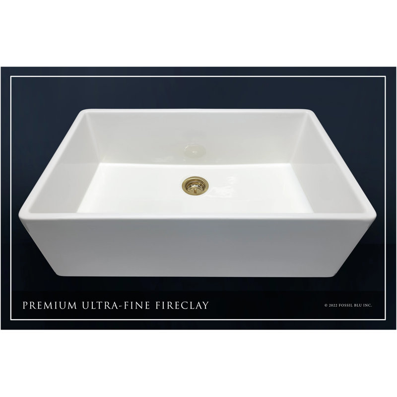 Luxury 36-Inch Solid Fireclay Farmhouse Sink, Flat Front, Brushed Brass Accessories