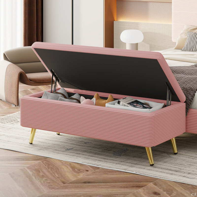 Banc de rangement rembourré Genina, Rose