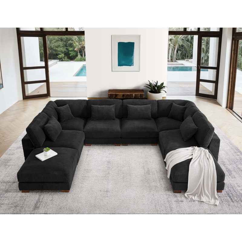 Chrisley Modular Corduroy Sectional, Black Corduroy