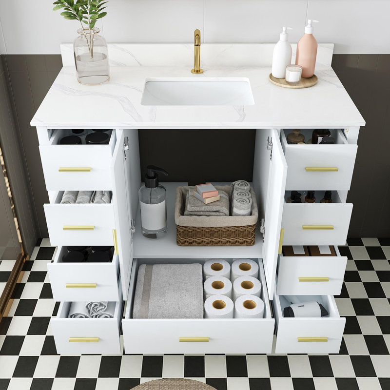 Meuble-lavabo moderne avec lavabo, Blanc