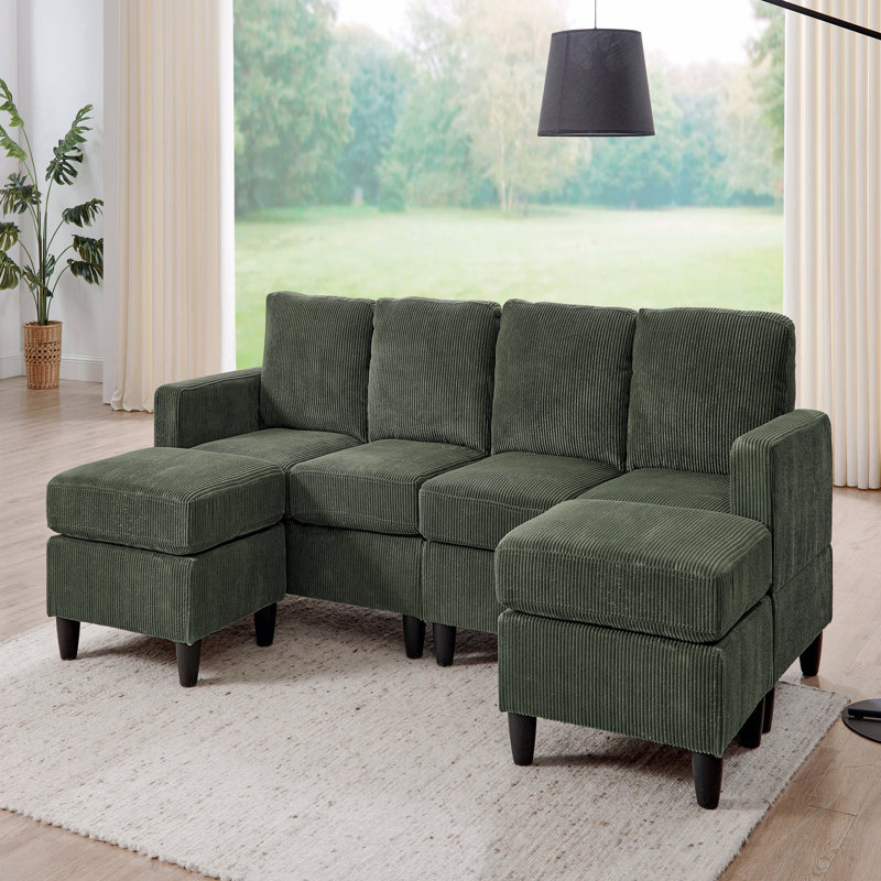 Canapé modulaire large avec repose-pieds Ranjeeta, Mélange de polyester gris clair