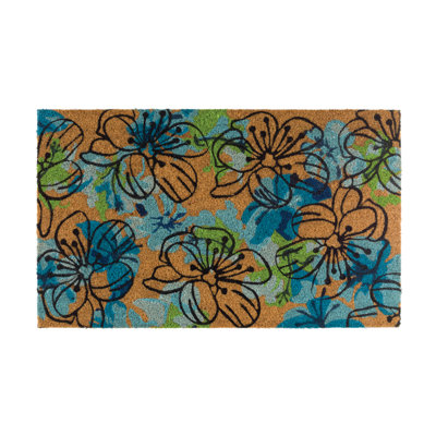 Doormat Coir - Blue Flowers
