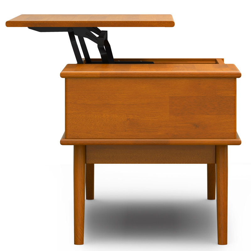 Draper 48"W Solid Wood Mid-Century Modern Lift Top Coffee Table with Storage Compartment, Open Shelf and Angled Legs