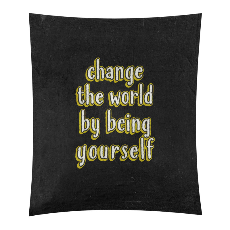 Tableau noir de polyester change the world quote tapisserie, H 80 po x l 68 po, Jaune