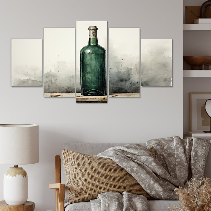 «Green Minimalist Wine Bottles Silhouette III - Wine Multipanel», ensemble d'art mural
