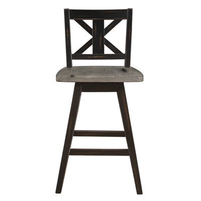 2 chaises pivotantes à 360 degrés de hauteur comptoir, en bois d'hévéa massif noir, 2 chaises rustiques Touch, pivotantes, en bois