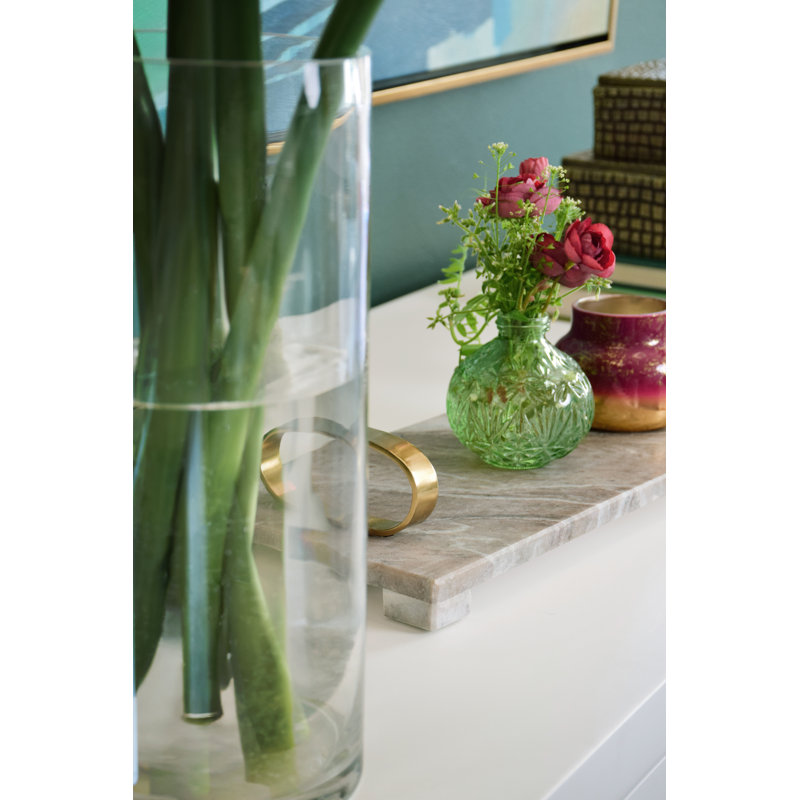 Tadeo Decorative Tray, Beige/Brass