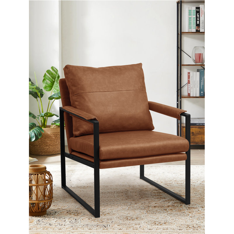 Upholstered Modern Accent Chair with Metal Frame, Light Gray Polyester Blend