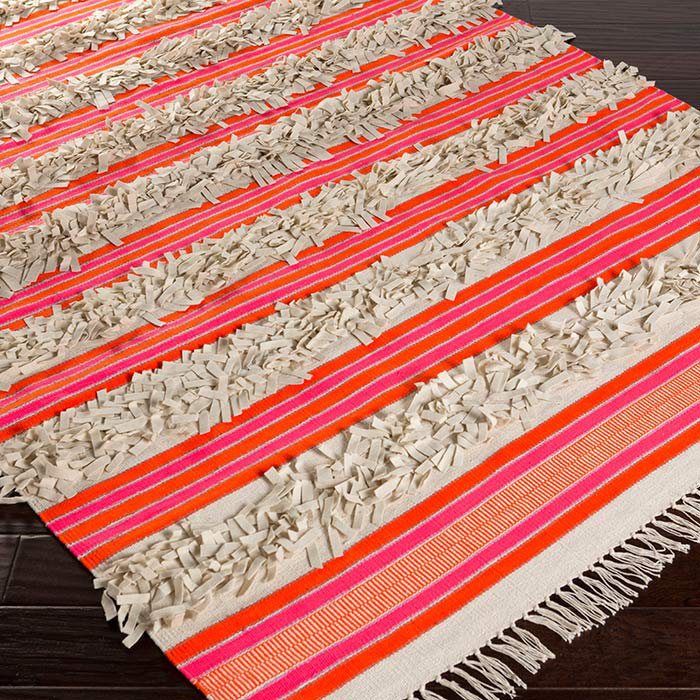 Tapis rayé brun / rose en laine tissé à la main Queens Boulevard, Rectangle 4 pi x 6 pi