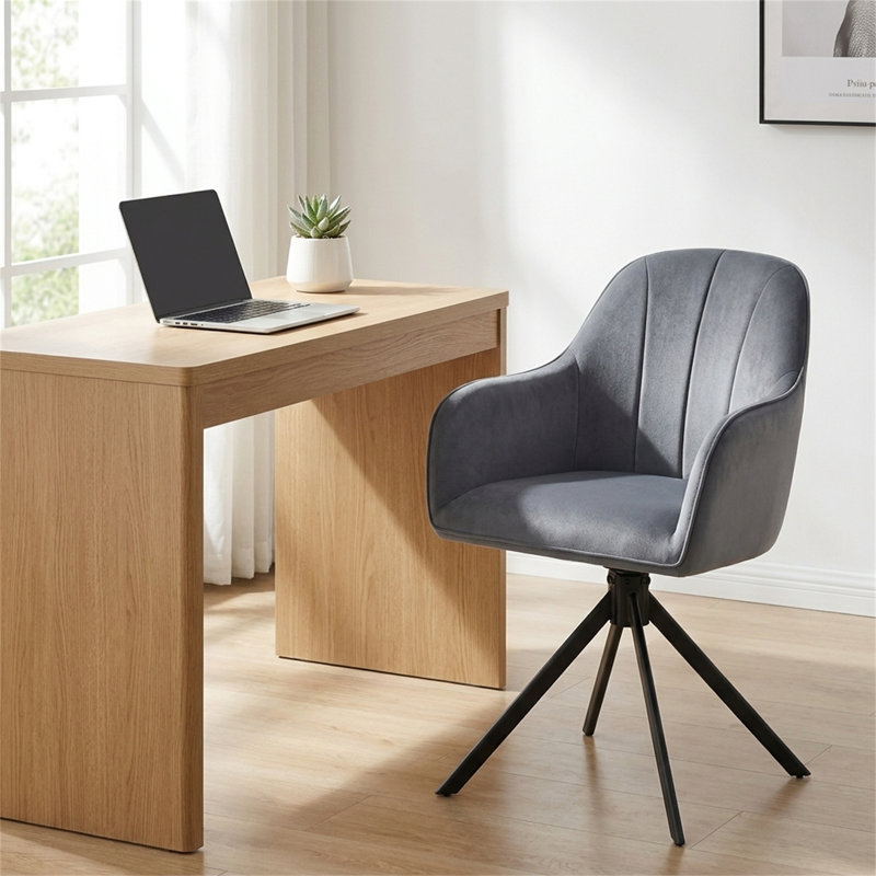 Fauteuil d'appoint pivotant en velours moderne avec pieds en métal, Gris foncé
