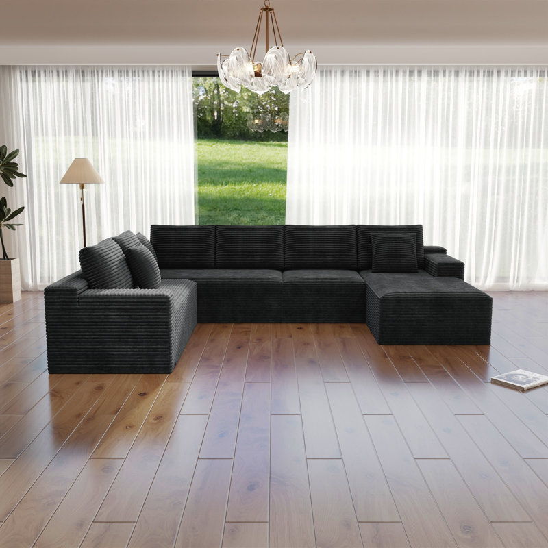 Canapé modulaire spacieux en velours côtelé moelleux de style moderne pour le salon