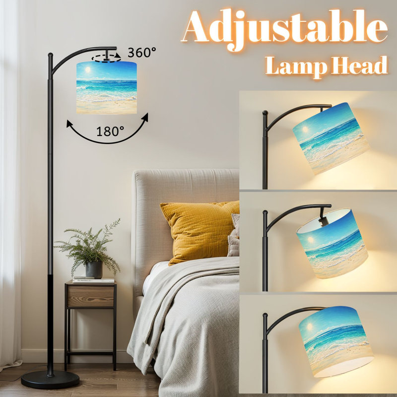 Lampe sur pied à arc avec abat-jour ajustable Scène de plage montrant le ciel de sable de mer Lampe sur pied 3 températures de couleur à intensité variable avec interrupteur au pied pour la chambre à coucher