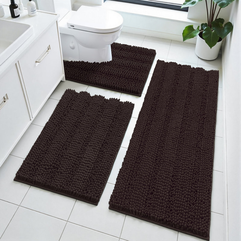 Ensemble de 3 tapis de bain doux et absorbant avec envers antidérapant, Brun
