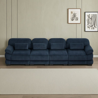 4-Seater Modular Corduroy Sectional Sofa with Memory Foam Cushions, Detachable Armrests and Lumbar Pillows for Flexible Living