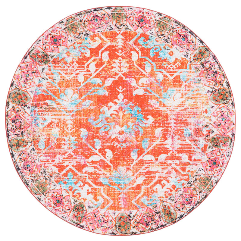 Gurfaan Riviera Performance Machine Washable Floral Rug, Round 6'7"