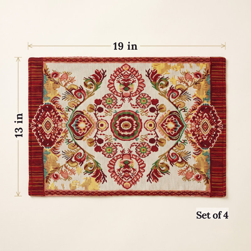 Ensemble de 4 napperons réversibles en tapisserie tissée ornée, style rococo élégant - Idéal pour la décoration d'automne, l'Action de grâce et les repas de tous les jours (33 x 48 cm).