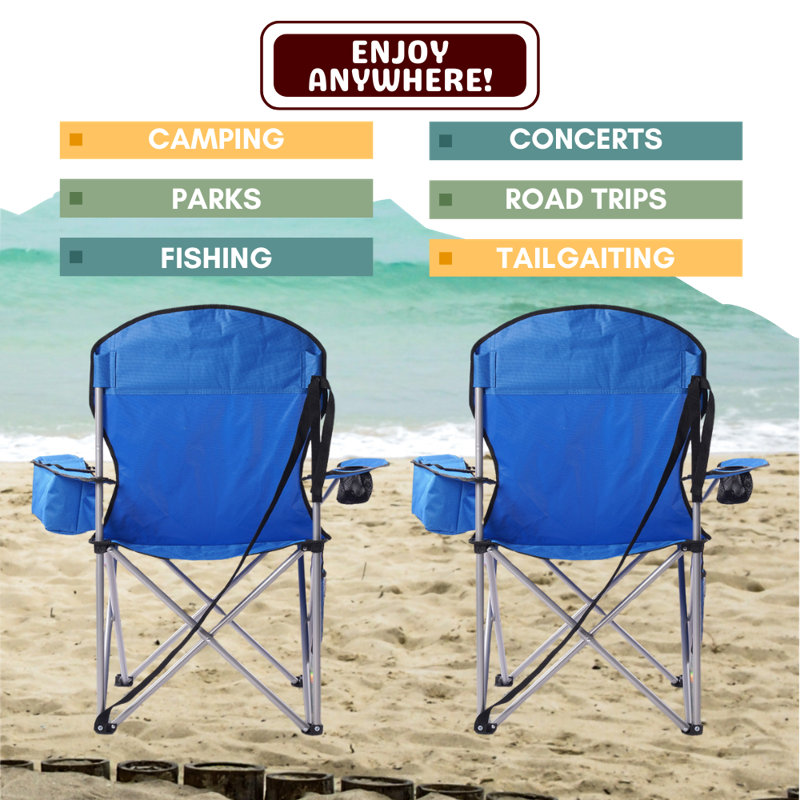 Set of 2 Camping Chairs with Built In Ice Cooler, Cup Holder, & Carrying Bag, Blue
