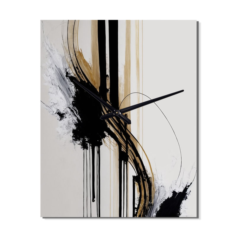 Golden Minimalist Abstract II - Très grandes horloges murales modernes, H 28 po x l 12 po