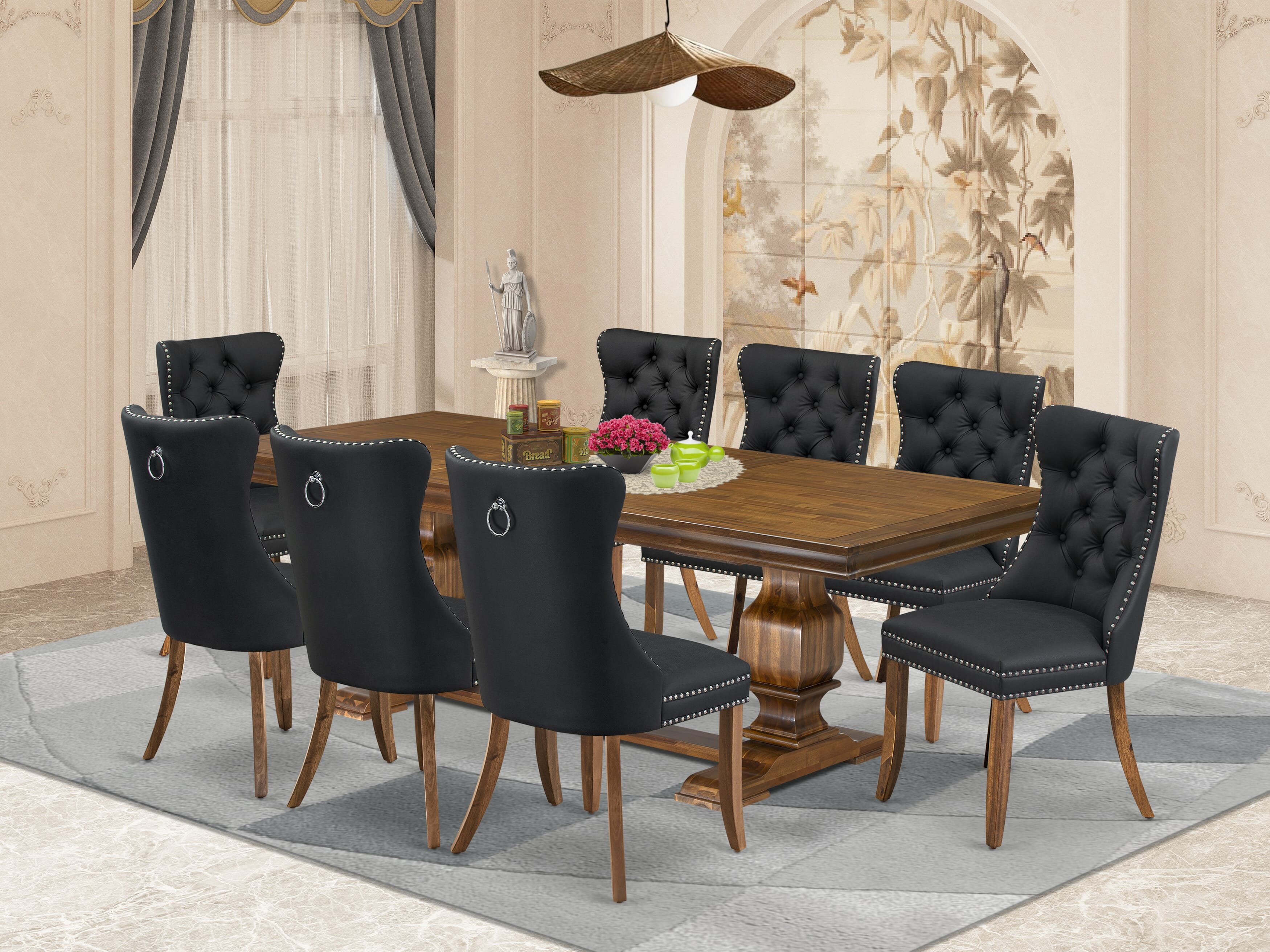 Red Dining Set Red Barrel Studio 9 Pieces Dining Table Set Includes a Rectangle Table ...