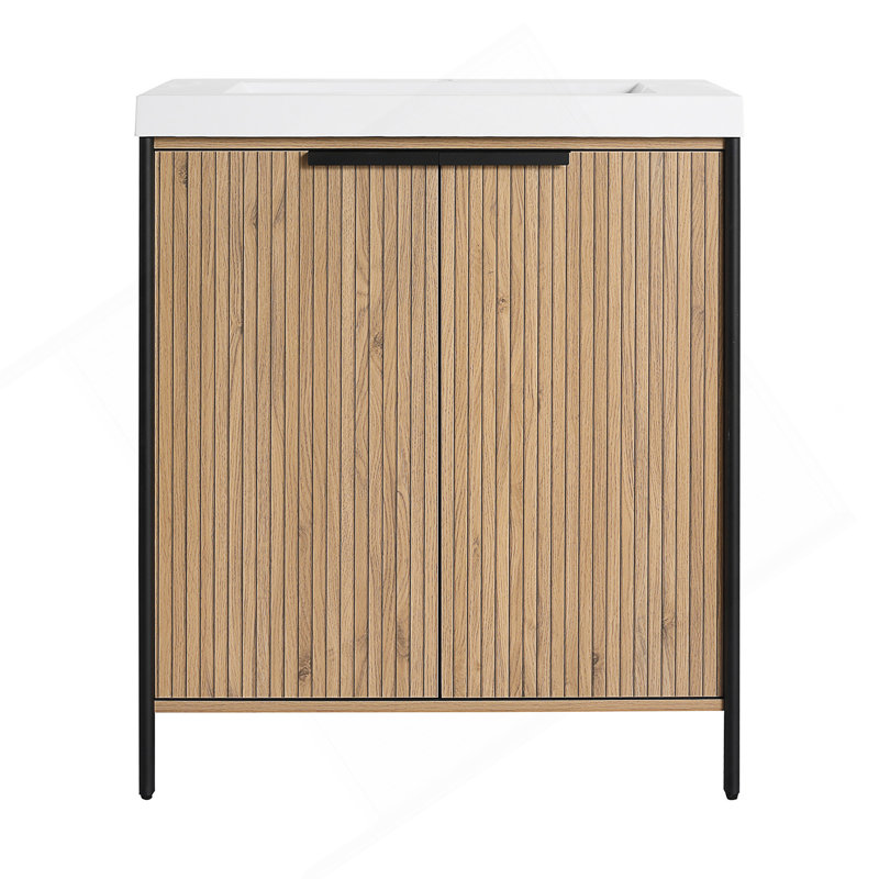 Meuble-lavabo autoportant de 30 po avec lavabo en résine et 2 portes d'armoire à fermeture en douceur
