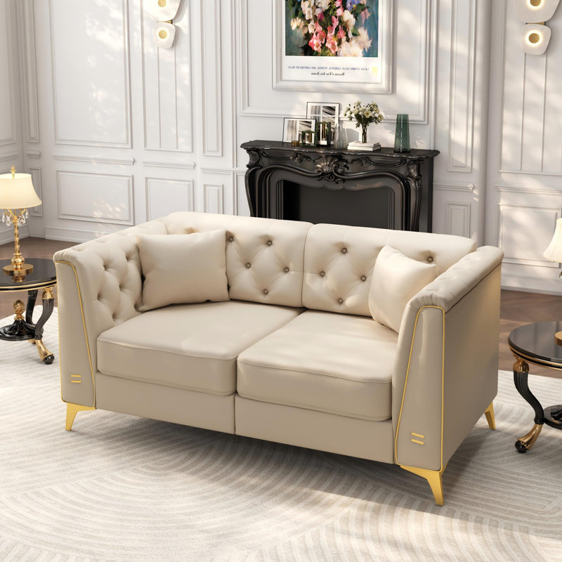 Canapé Chesterfield 61,8 po, Similicuir beige