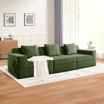 Modular 3 Seat Boneless Sofa, Cloud Sectional Couch With Deep Seat With Throw Pillows Corduroy Fabric