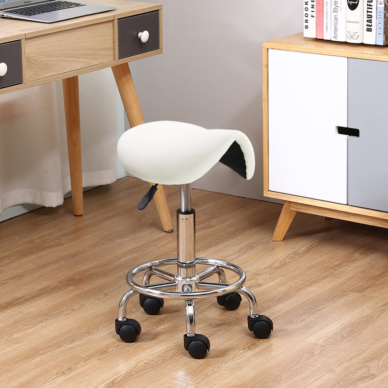 Adjustable Rolling Stool With Wheels  Chair , White