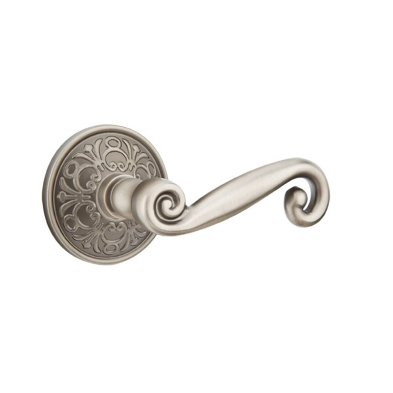 Scroll Privacy (Bed & Bath) Door Lever with Round Rosette, Left, Antique Nickel