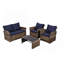 Ensemble de conversation de patio en osier 4 pièces 4 pièces avec coussins et table en verre pour jardin-130482826