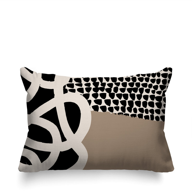 Oreiller rectangulaire réversible intérieur / extérieur Deo, Beige / noir / blanc cassé, H 14 po x l 20 po