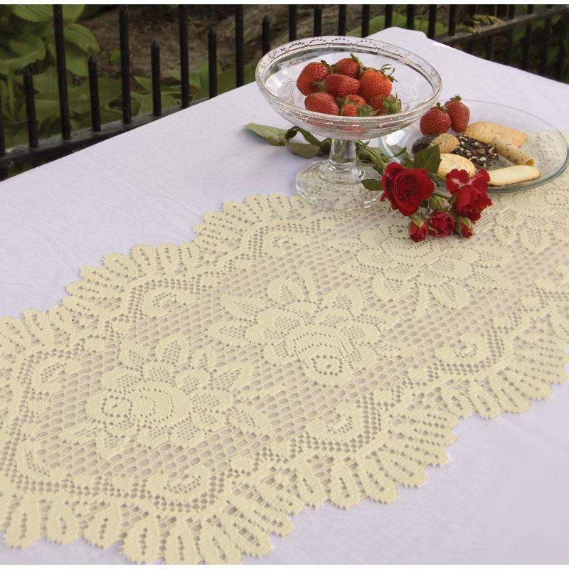 Kreider Floral Oval Table Runner, Ecru, 15" W x 33" L