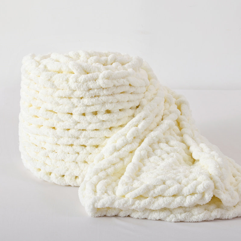 Jeté en tricot de chenille douce et moelleuse pour canapé, Beige, L 50 po x L 60 po