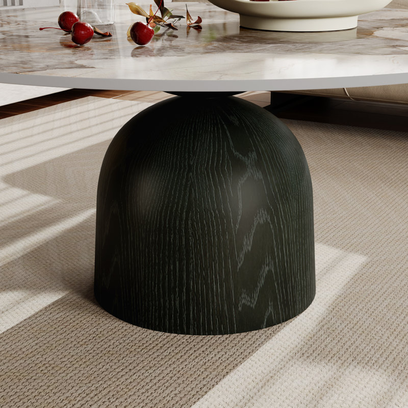 Colorful Faux Marble Coffee Table Modern Center Table, 17.4" H x 42" L x 42" W, Black