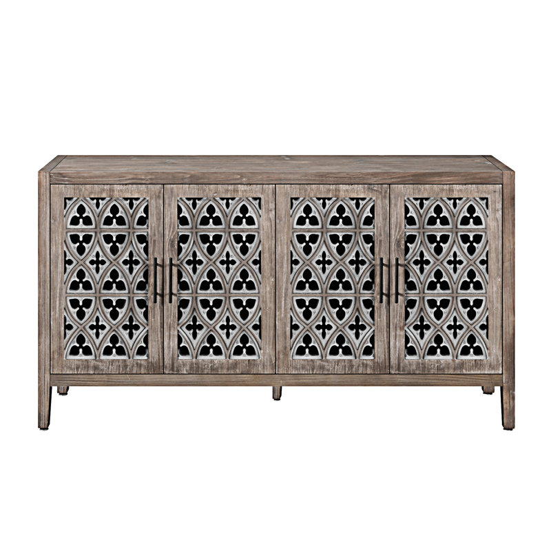 Hollow Four Door Antique Cabinet, Antique Brown