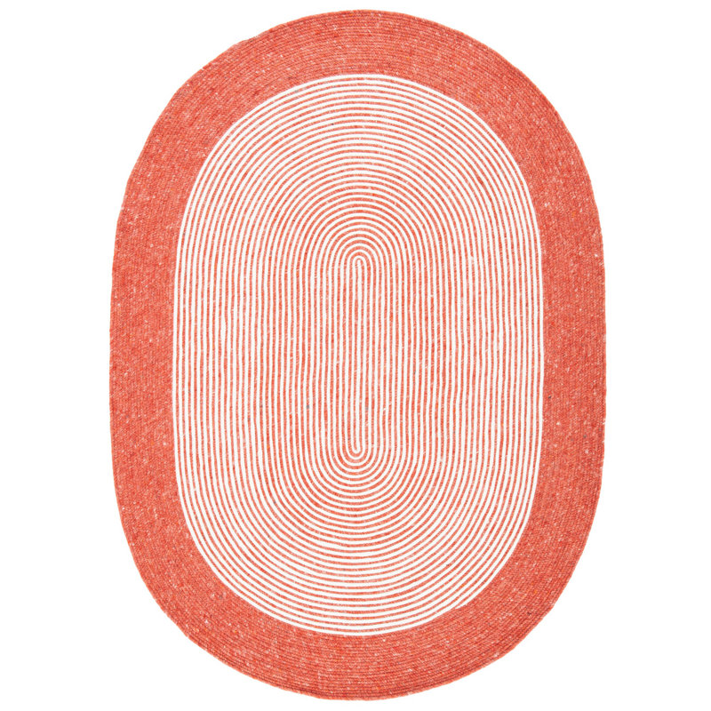 Tapis en laine / coton tissé à la main rouge / ivoire Mccollum, Oval 6 pi x 9 pi