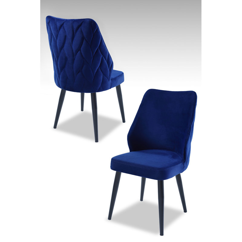 Ensemble de chaises modernes (2 pièces), bleu sax et noir, 18,9 po x 35,4 po x 16,9 po | 100% panneau de particules enduit de mélamine, tissu 100% polyester | Pieds en métal durables, élégants et confortables pour la salle à manger ou le bureau