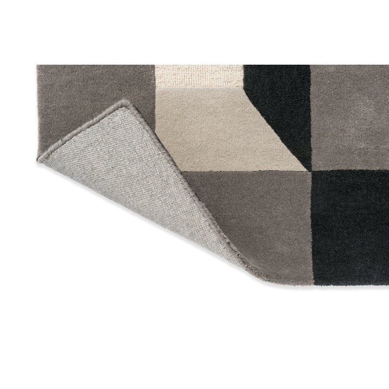 Hand Tufted Wool Geometric Area Rug in Slate/White, Rectangle 6'7" x 9'2"